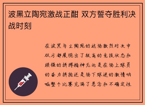 波黑立陶宛激战正酣 双方誓夺胜利决战时刻